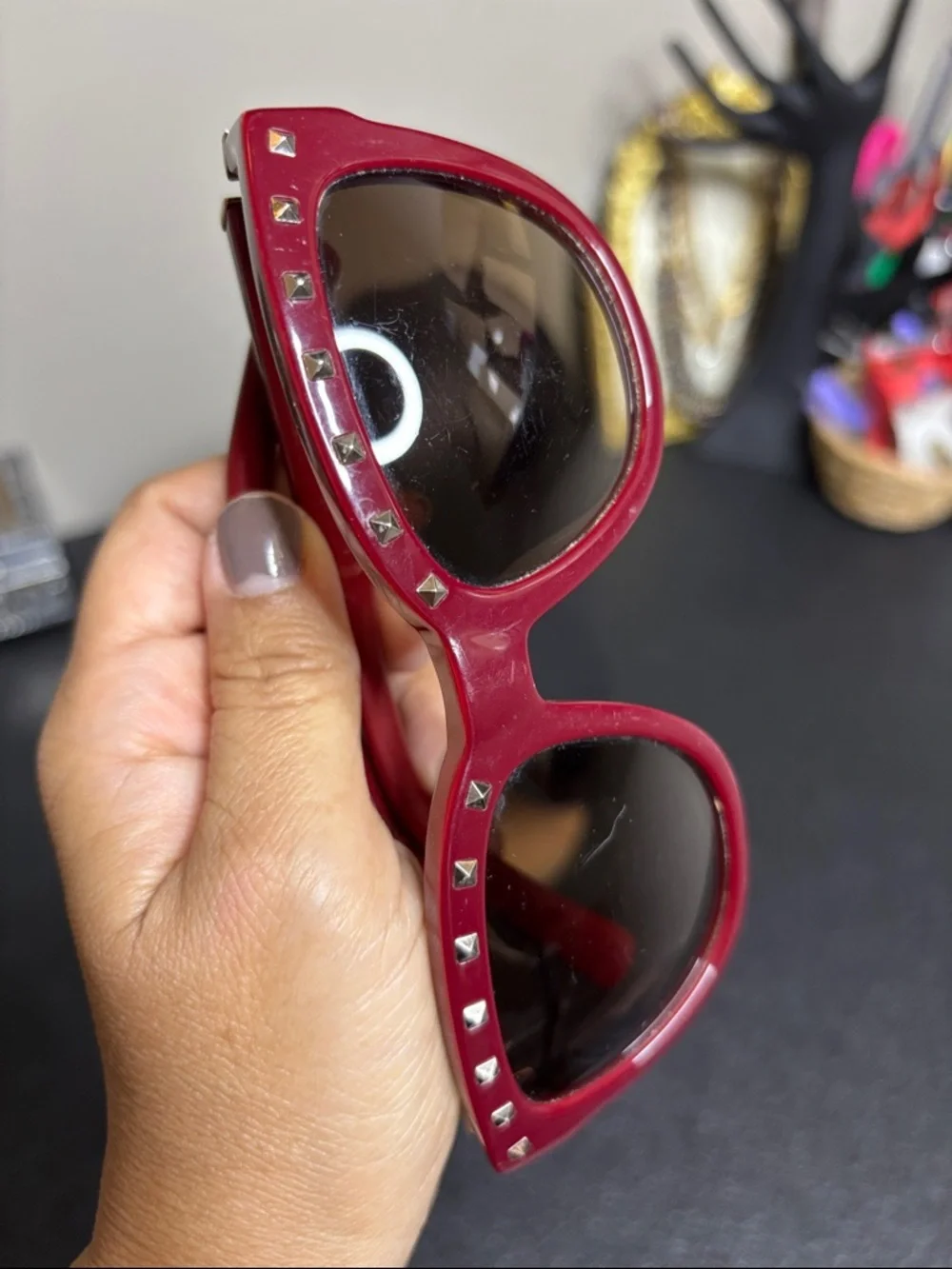 Valentino Studded Red Burgundy Sunglasses 🚨has wear🚨